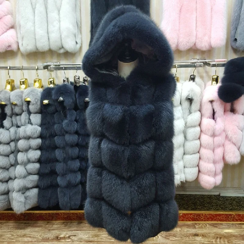 soft shell coatNow new brand natural fox fur vest hood thick fur high quality removable hood female fur coat vest