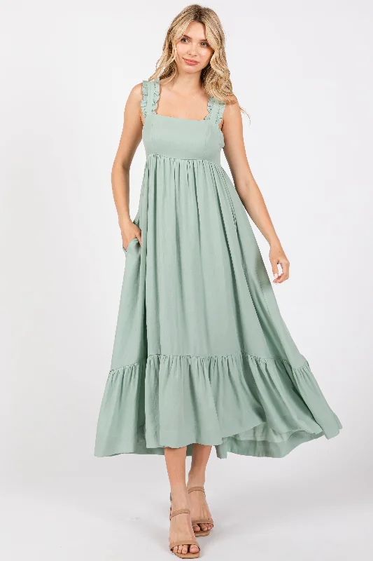 Super Deal pleated dressLight Olive Pinafore Cutout Midi Dress