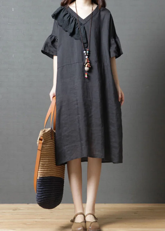 Savings Spectacular casual midi dressBeautiful Black V Neck asymmetrical design Dress Flare Sleeve Savings Spectacular casual midi dressBeautiful Black V Neck asymmetrical design Dress Flare Sleeve
