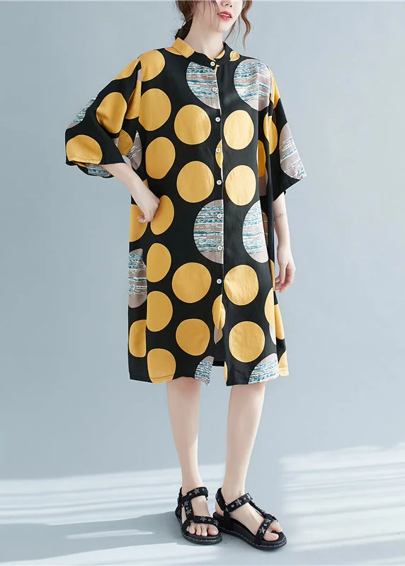 Lowest Price trendy mini dressRetro Print Dot Stand Collar Linen Party Dress Half Sleeve Lowest Price trendy mini dressRetro Print Dot Stand Collar Linen Party Dress Half Sleeve