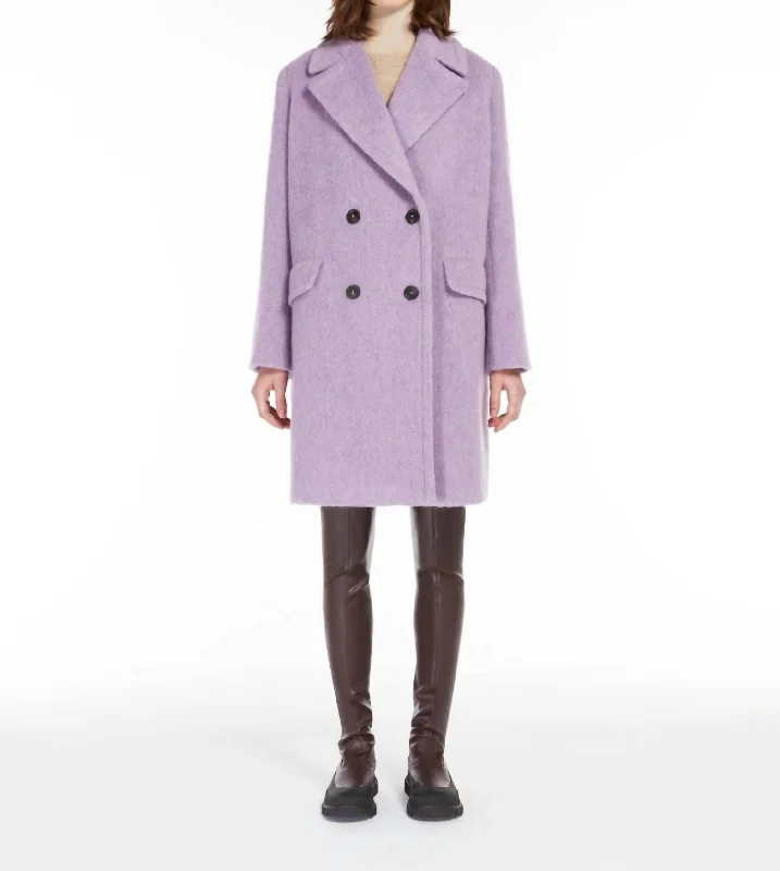 Grand Opening Sale Hello Double Breasted Wool Blend Coat In Lilac
