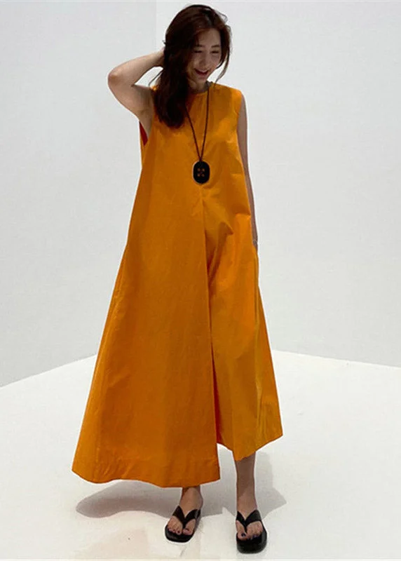 Savings Alert minimalistic dress2024 Orange O-Neck Asymmetrical Pockets Cotton Long Dresses Sleeveless Savings Alert minimalistic dress2024 Orange O-Neck Asymmetrical Pockets Cotton Long Dresses Sleeveless
