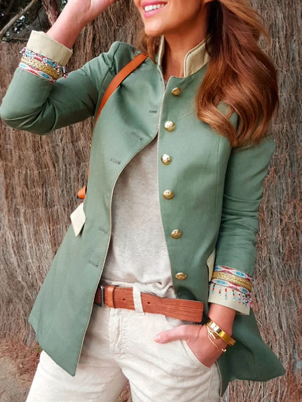 Instant Savings fashionable quilted coatSolid Color Vintage Jacket Button Coat