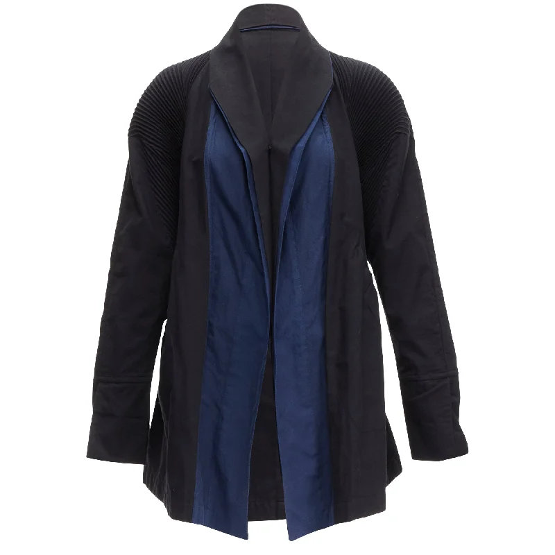 Quick Sale Issey Miyake cotton blend pleated shoulder D cut coat