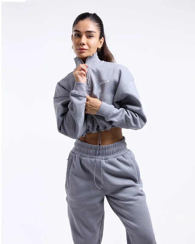 Huge Discounts Johnson Cropped 1/4 Zip - Grey