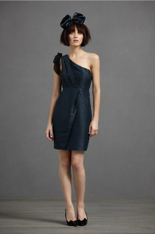 casual shift dressBHLDN Cornerways One Shoulder Silk Dress - Abyss Blue