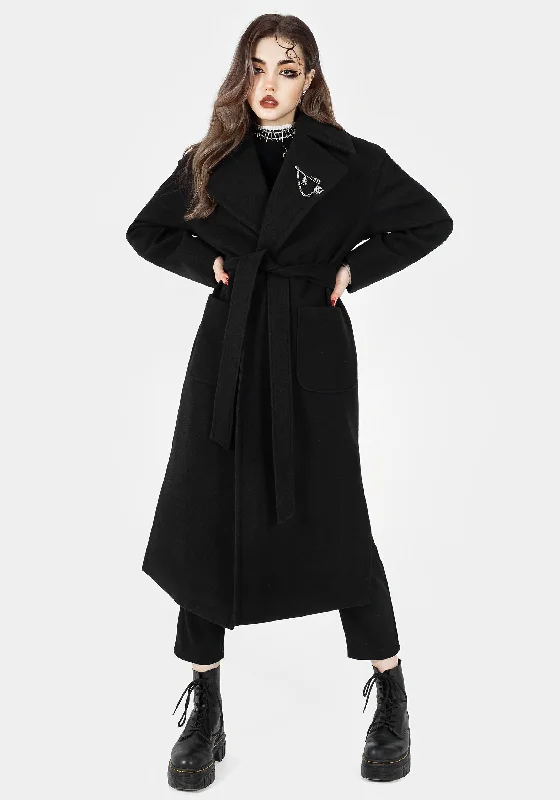 comfortable winter coatMeltdown Oversized Coat with Brooch - Black