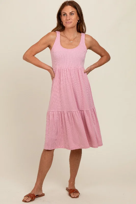 Markdowns bohemian dressPink Tiered Sleeveless Midi Dress