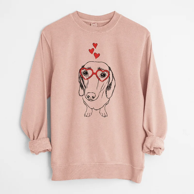 soft athletic sweatshirtValentine Annabelle the Dachshund - Unisex Pigment Dyed Crew Sweatshirt