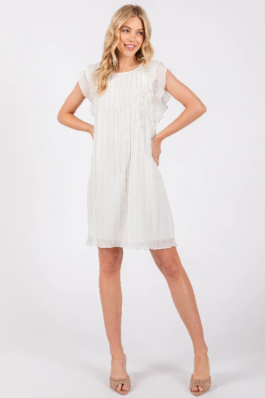 Fantastic Offers relaxed fit dressIvory Flutter Sleeve Pleated Chiffon Mini Dress