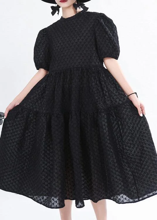 Clearance Sale velvet dressSimple Black Patchwork Puff Sleeve Summer Cotton Long Dresses