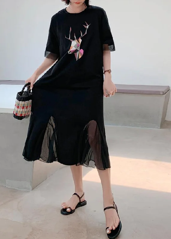 Online Specials satin dressWomen patchwork tulle cotton quilting clothes Outfits black prints long Dresses summer