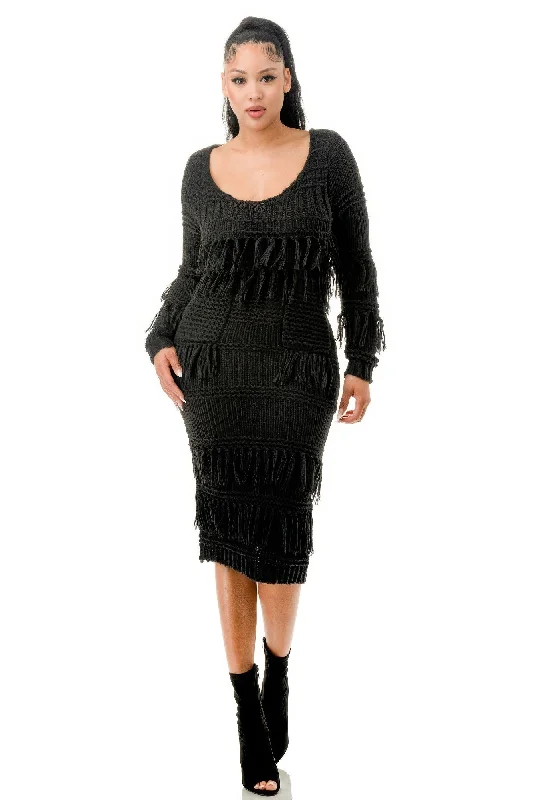 comfy dressKnit Long Sleeve Fringe Dress