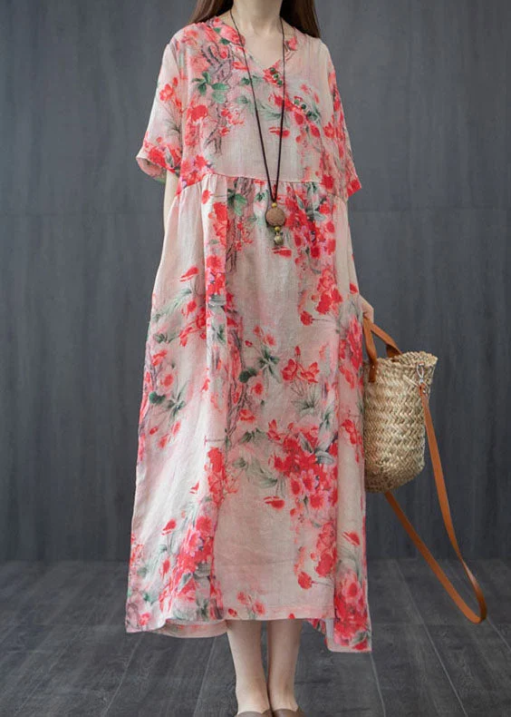 Unmissable Offer vintage-inspired dressBohemian Red V Neck Wrinkled Patchwork Linen Dresses Short Sleeve Unmissable Offer vintage-inspired dressBohemian Red V Neck Wrinkled Patchwork Linen Dresses Short Sleeve