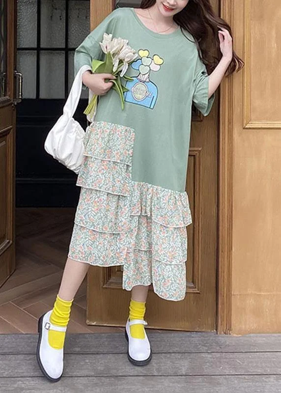 Shop and Save stylish dressBeautiful Green Asymmetric Print Ankle Dress Summer