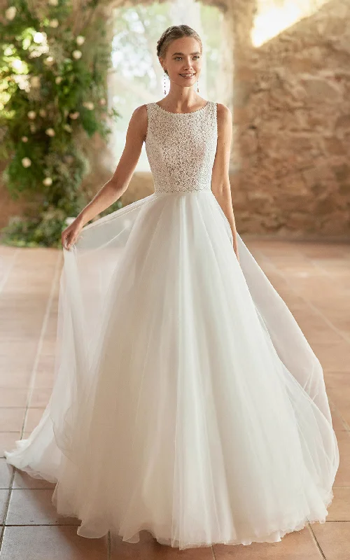 lace-up dressPrincess Modest A-Line Boho Lace Tulle Ballgown Wedding Dress Ethereal Church Sleeveless Bateau Neck Floor Length Bridal Gown with Train