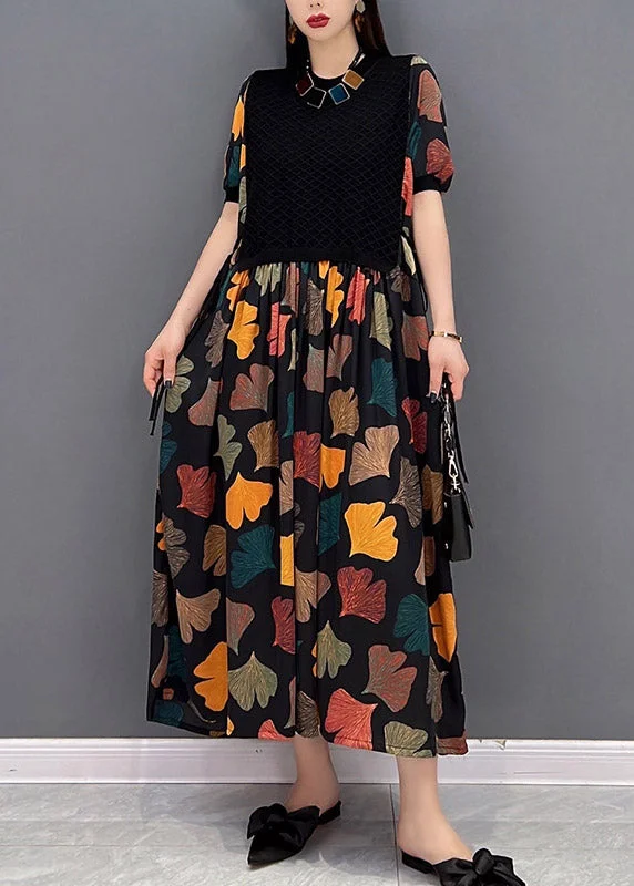 Anniversary Sale fitted dressFloral Colour O-Neck Print Pleated Dress Short Sleeve