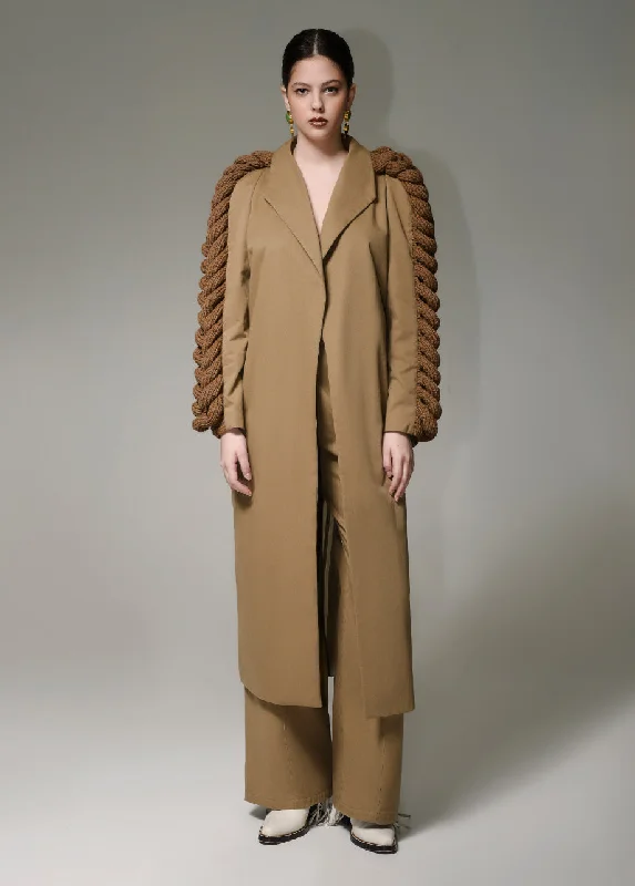 Savings Galore comfortable coatPECAN KNITTED SLEEVES TRENCH