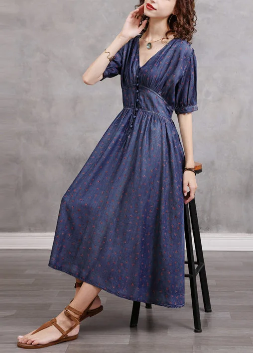 Closeout Sale structured dressModern Navy V Neck button elastic waist Cotton Party Dress Short Sleeve Closeout Sale structured dressModern Navy V Neck button elastic waist Cotton Party Dress Short Sleeve