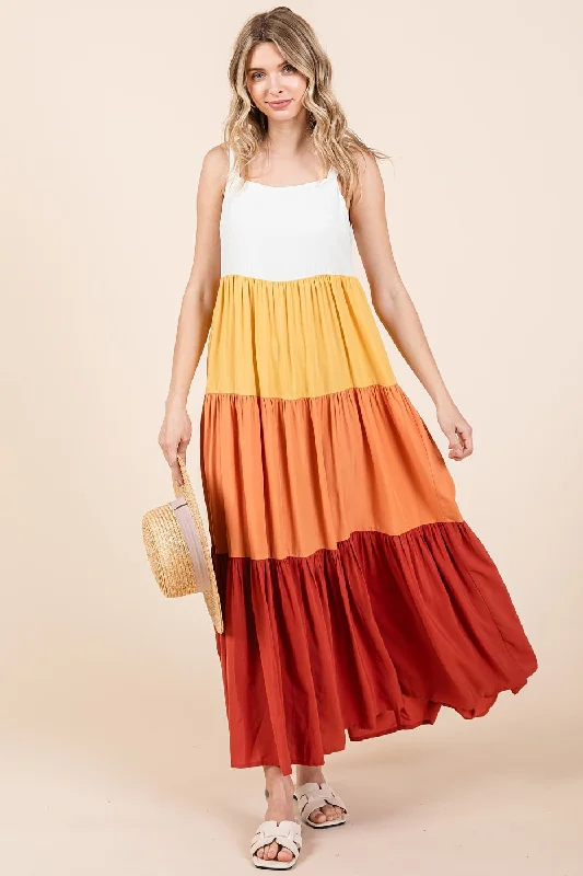 Reduced Prices lace dressOrange Tiered Colorblock Maxi Dress