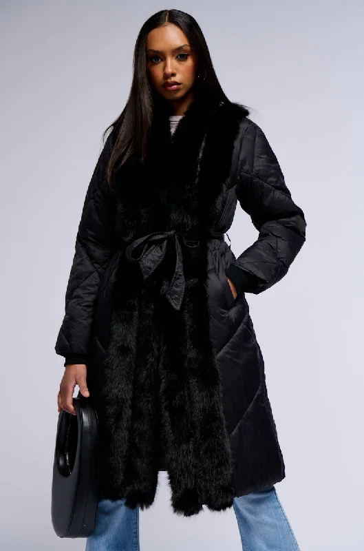 Lowest Price utility coatBABBS PUFFER COAT WITH FAUX FUR TRIM IN BLACK