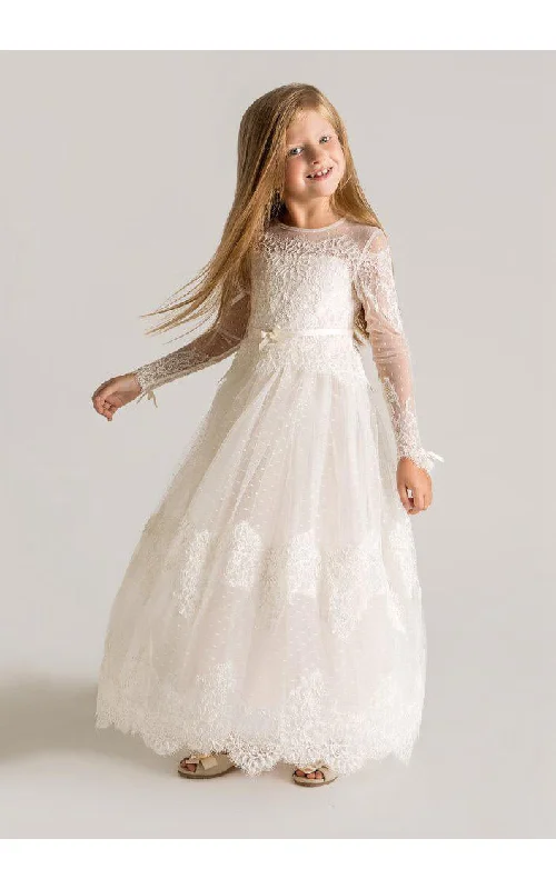 one-shoulder dressModern Tulle Lace A-line Flower Girl Dress 2016 Long Sleeve-401388