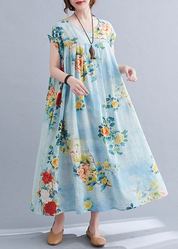 Exclusive Savings textured dressVintage Flower Number Five O-Neck Print Pockets Wrinkled Cotton Long Dress Short Sleeve Exclusive Savings textured dressVintage Flower Number Five O-Neck Print Pockets Wrinkled Cotton Long Dress Short Sleeve