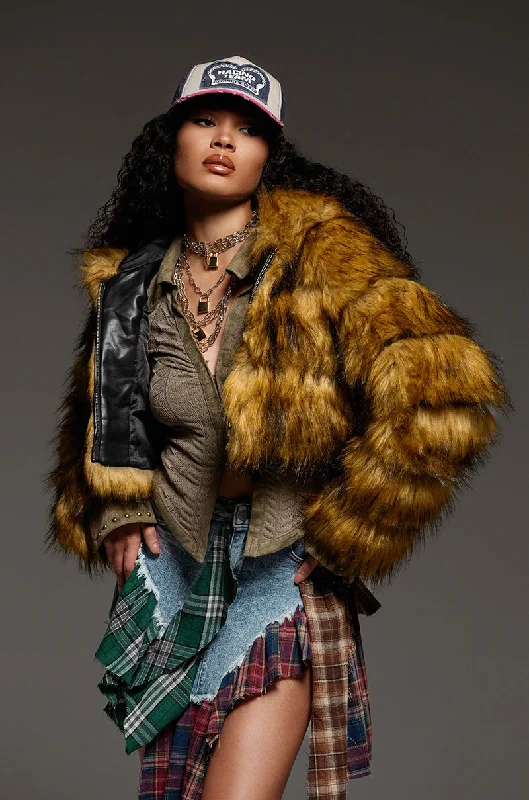 Low Prices insulated trench coatGRACELLE FAUX FUR CROPPED JACKET