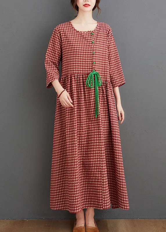 Unmissable Offer spaghetti strap dressVintage Red Oriental O-Neck Plaid Linen Long Dresses Three Quarter sleeve Unmissable Offer spaghetti strap dressVintage Red Oriental O-Neck Plaid Linen Long Dresses Three Quarter sleeve