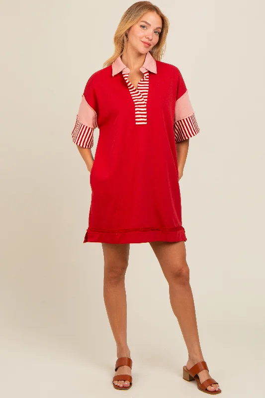 Buy Now romantic dressRust Colorblock Stripe Polo Dress