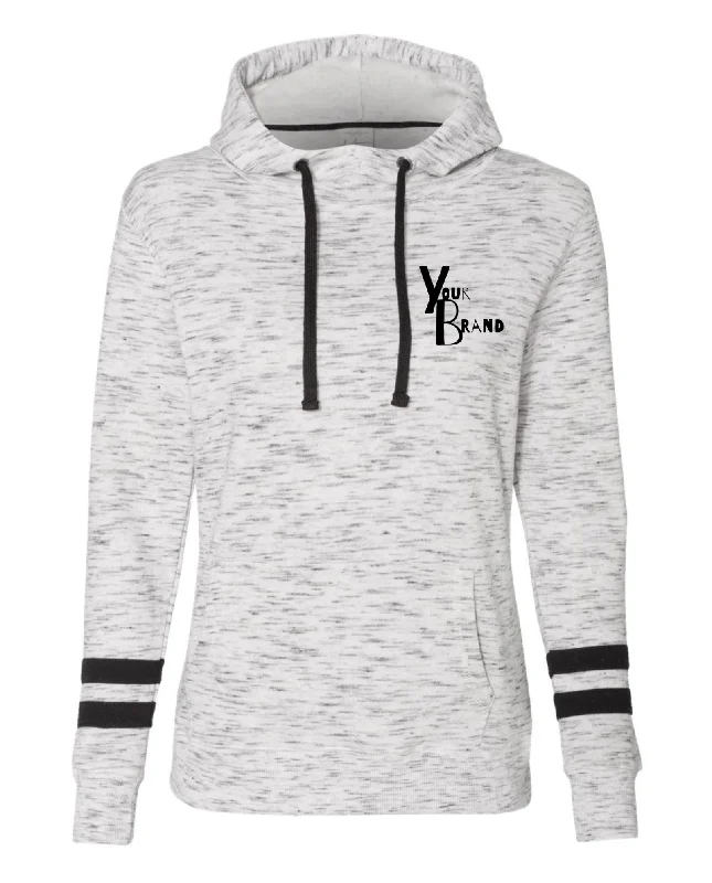 Early Access Jamerica Women's Melange Fleece Striped Sleeve Hooded Sweatshirt