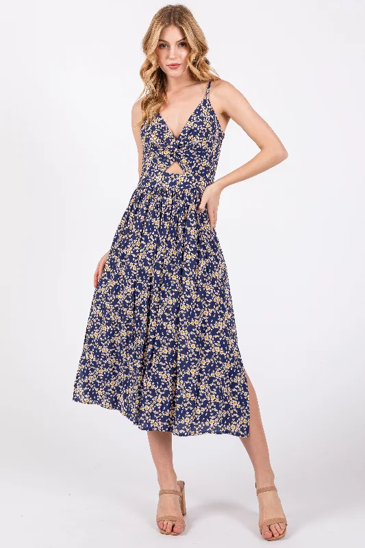 Exclusive Access puff sleeve dressBlue Floral Front Twist Midi Dress
