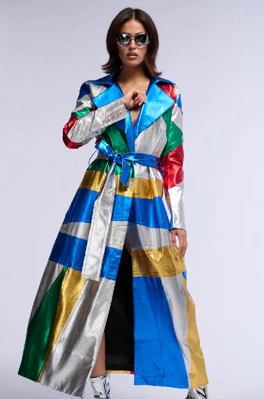 Unmissable Offer vintage coatSTAND OUT PU METALLIC TRENCH