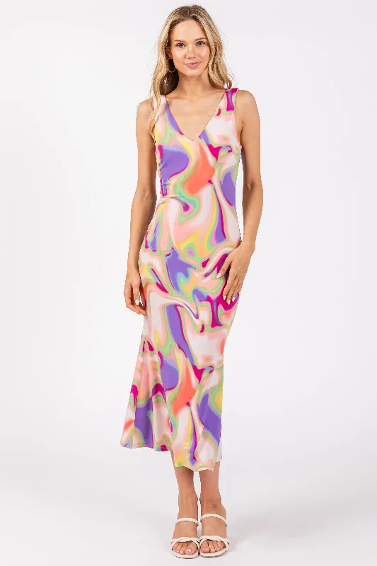 Steals and Deals v-neck dressMulti-Color V-Neck Sleeveless Midi Dress