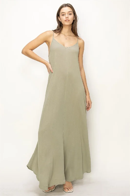 TIME-Limited Offer velvet dressLight Olive Lightweight Sleeveless V-Neck Maxi Dress
