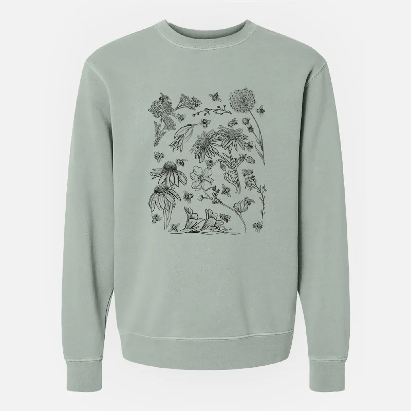 Super Deal high-end athletic hoodieBees & Blooms - Honeybees with Wildflowers - Unisex Pigment Dyed Crew Sweatshirt