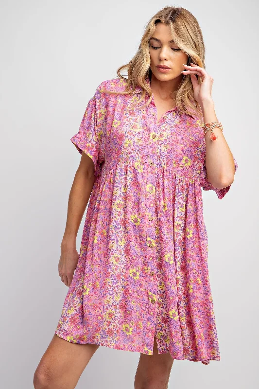 Deal Alert classic fit-and-flare dressPink Floral Button Down Dress