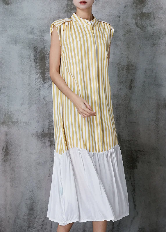 fitted cocktail dressArt Yellow Striped Cotton Holiday Dress Sleeveless