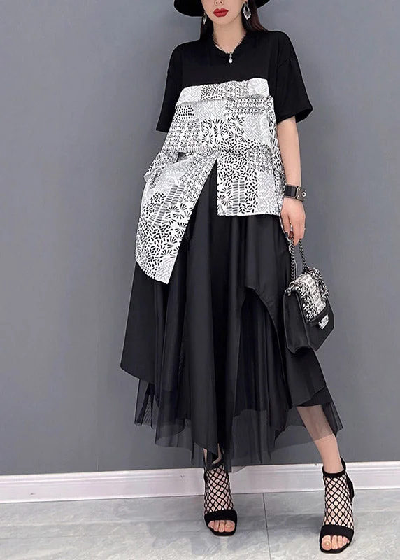Friends and Family Sale casual shift dressFashion Black Asymmetrical Design Patchwork Tulle vacation Dress Short Sleeve Friends and Family Sale casual shift dressFashion Black Asymmetrical Design Patchwork Tulle vacation Dress Short Sleeve