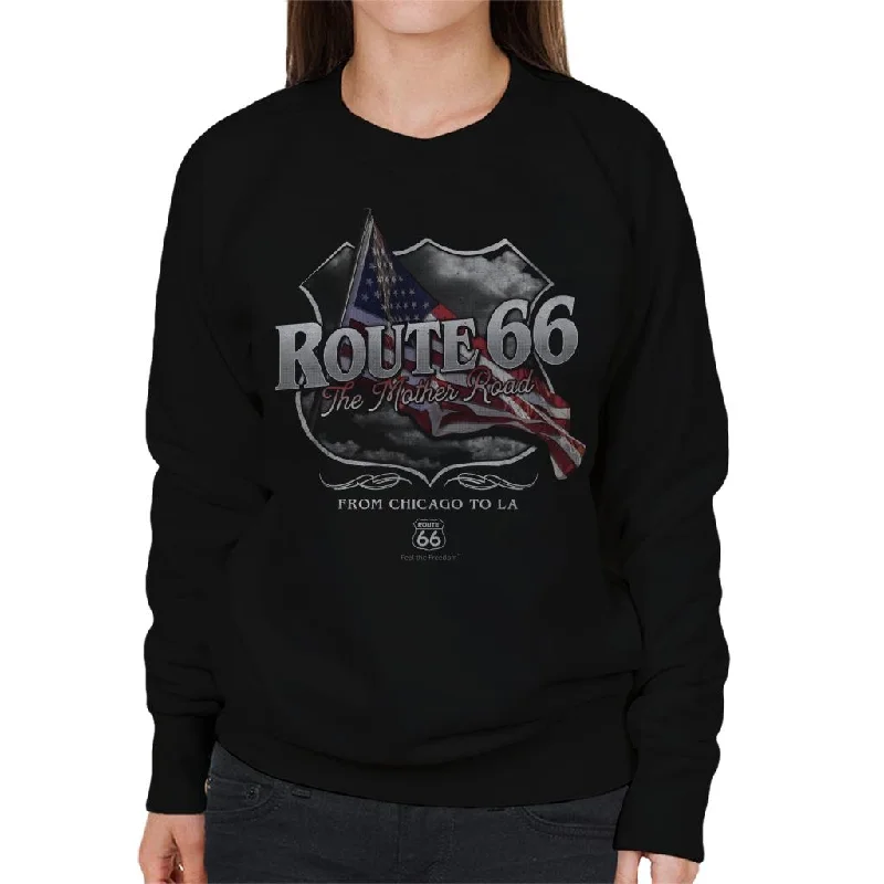 fitness lifestyle hoodieRoute 66 Mother Road American Flag Women's Sweatshirt