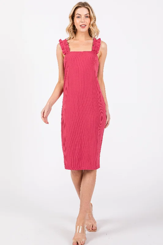 New Markdowns lace dressMagenta Ribbed Ruffle Strap Sleeveless Top