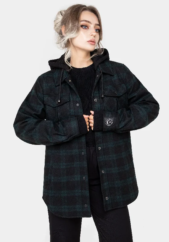 lightweight winter coatTrellis Hooded Pocket Wool Blend Check Shacket