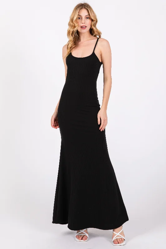 Price Rollback elegant maxi dressBlack Sleeveless Ribbed Maxi Dress