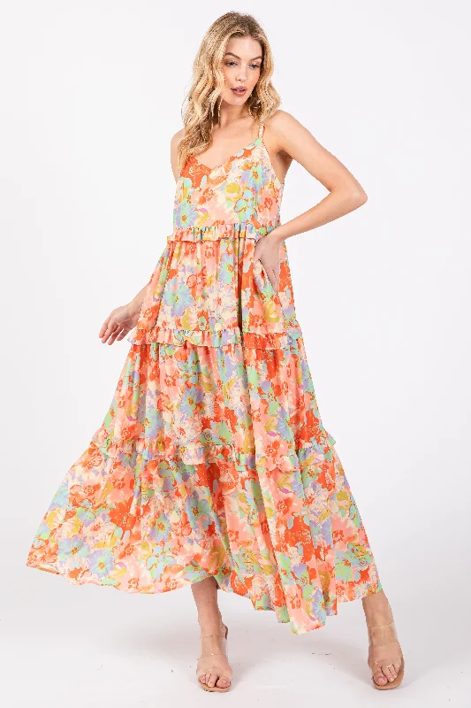 Time-Limited Offer chic shift dressMulti-Color Floral Ruffle Tiered Sleeveless Midi Dress Time-Limited Offer chic shift dressMulti-Color Floral Ruffle Tiered Sleeveless Midi Dress