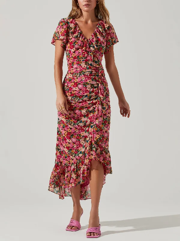 silk dressASTR Floral Ruched Dress