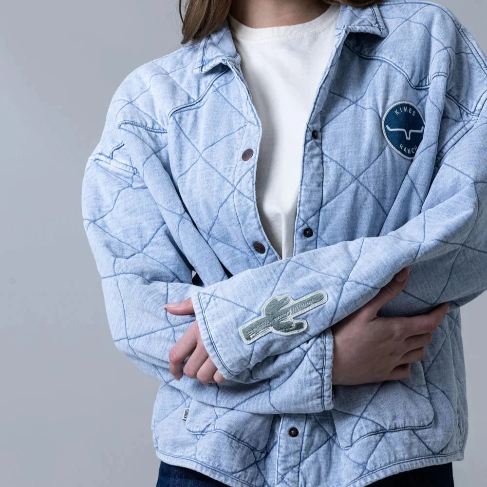 classic bomber jacketKimes Ranch Women's Rincon Throw Jacket in Light Wash Indigo