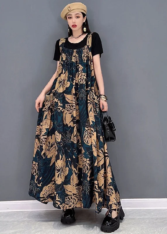 Bonus Savings playful dressWomen Chocolate Big Pockets Side Open Print Cotton Long Dresses Summer Bonus Savings playful dressWomen Chocolate Big Pockets Side Open Print Cotton Long Dresses Summer