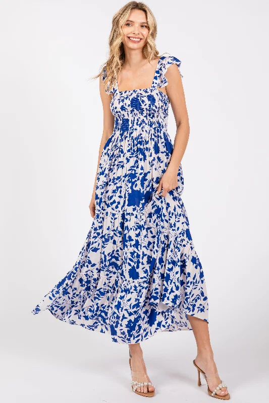 Take Advantage elegant evening dressRoyal Blue Ruffle Sleeve Tiered Maxi Dress