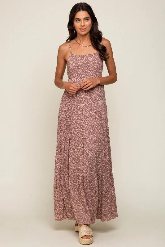 Year-End Sale long sleeve dressMauve Ditsy Floral Tiered Maxi Dress