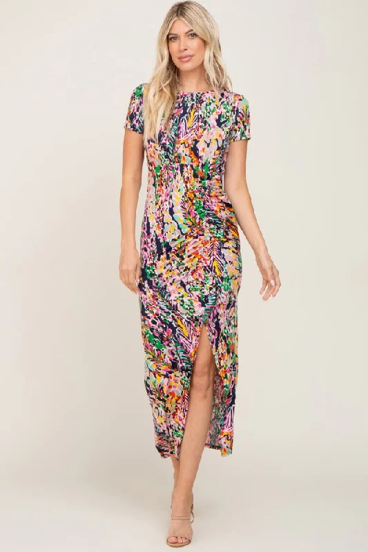 Savings Spectacular relaxed fit dressNavy Multi-Color Floral Side Slit Maxi Dress
